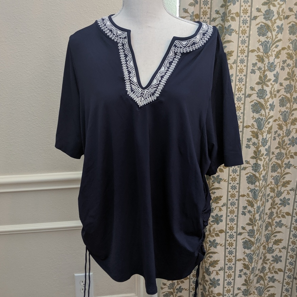 Lands' End Coverup Swim Top Ruched Embroidered